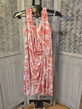 Tommy Bahama Clara Dress Coral and White Tropical Knot-Front Midi Dress